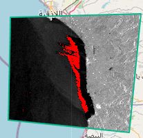 Sentinel-1 SAR scene with the 2021 Syria oil spill highlighted in red